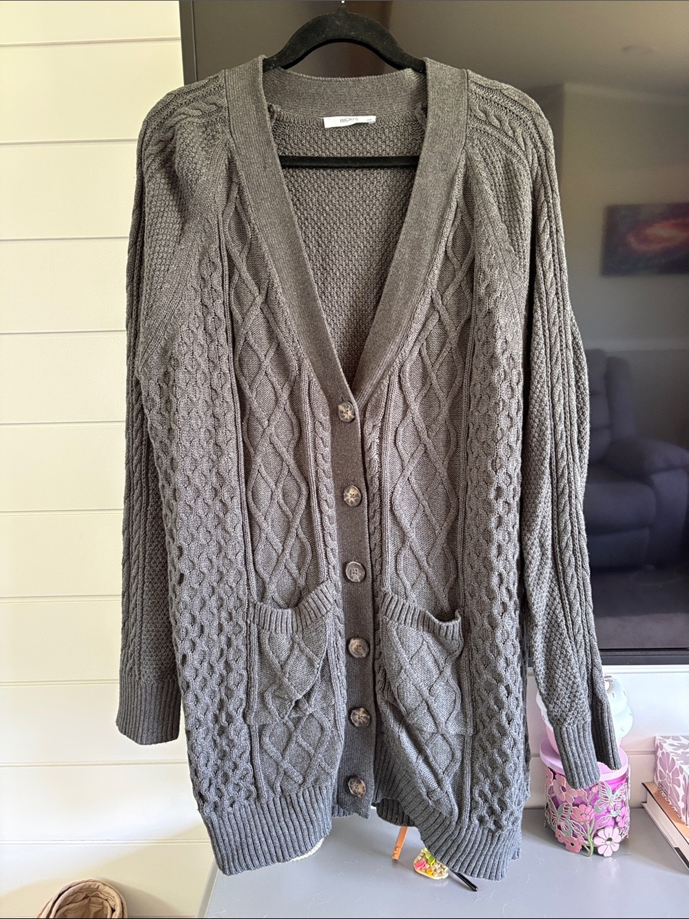 NWOT Ricki’s Cotton Grey Cable Knit Button-Front Women's Cardigan Sweater